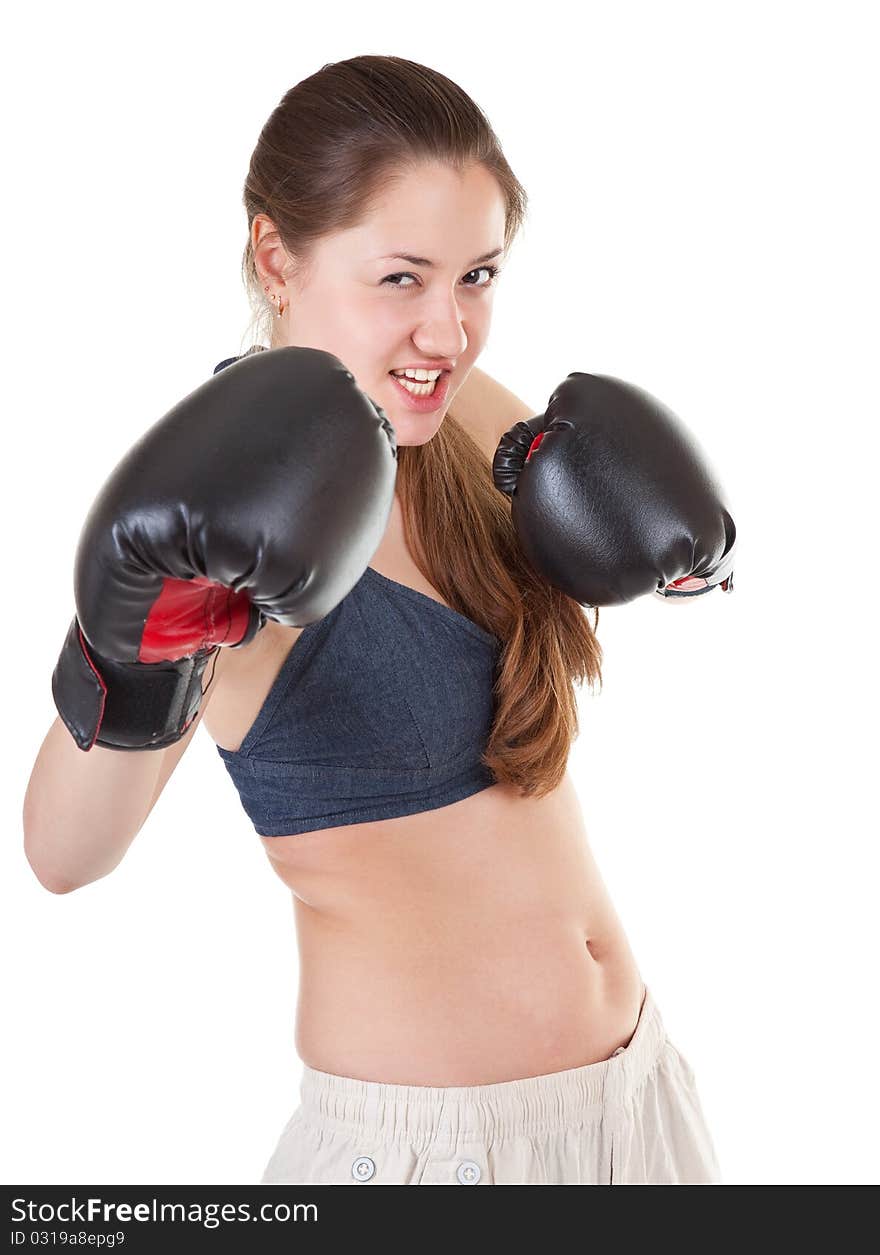 Portrait of sports girl with boxing gloves