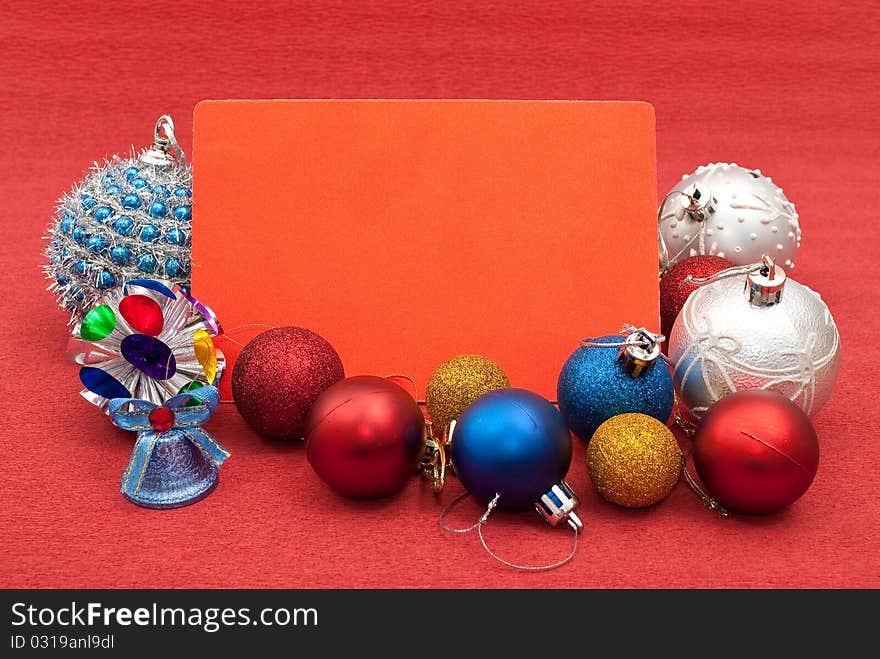 Christmas decorations and blank greeting card. Christmas decorations and blank greeting card