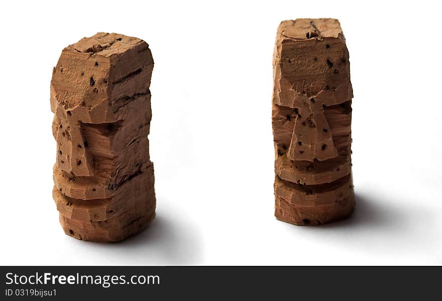 Two cork sculptures on white background. Two cork sculptures on white background