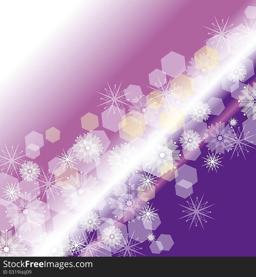 Snowflakes at the violet starry background