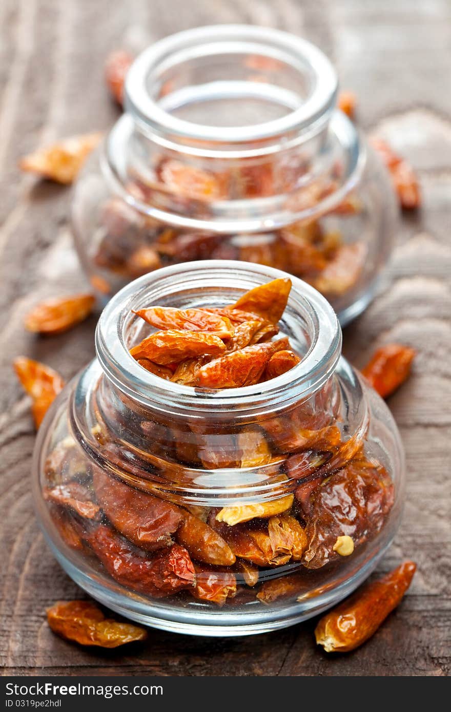 Bird eye chili in a glass