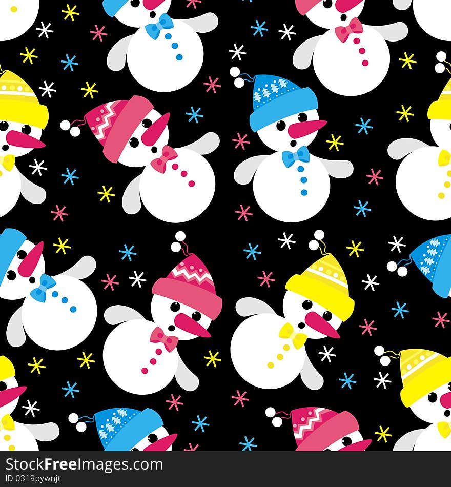 Black background with colored snowmen