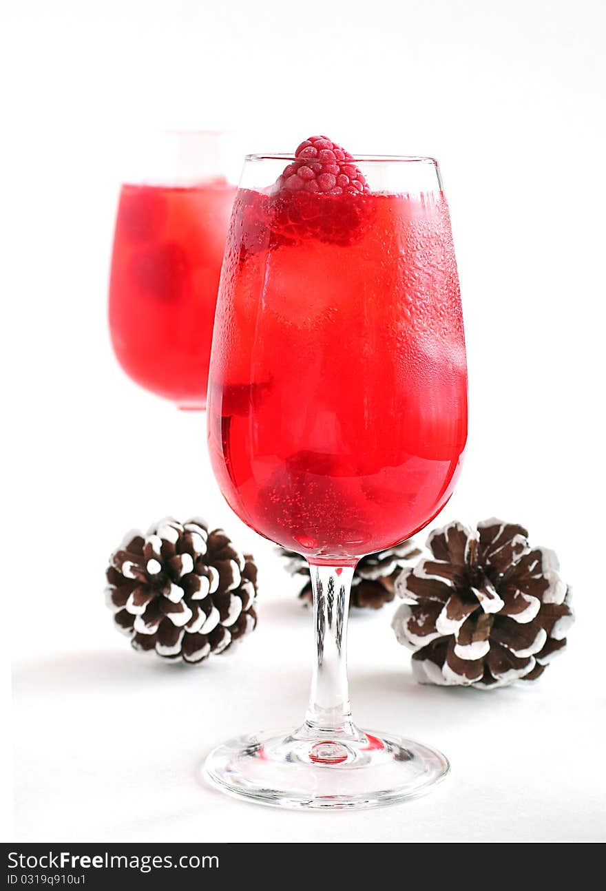 Refreshing Christmas-themed drink on white background. Refreshing Christmas-themed drink on white background