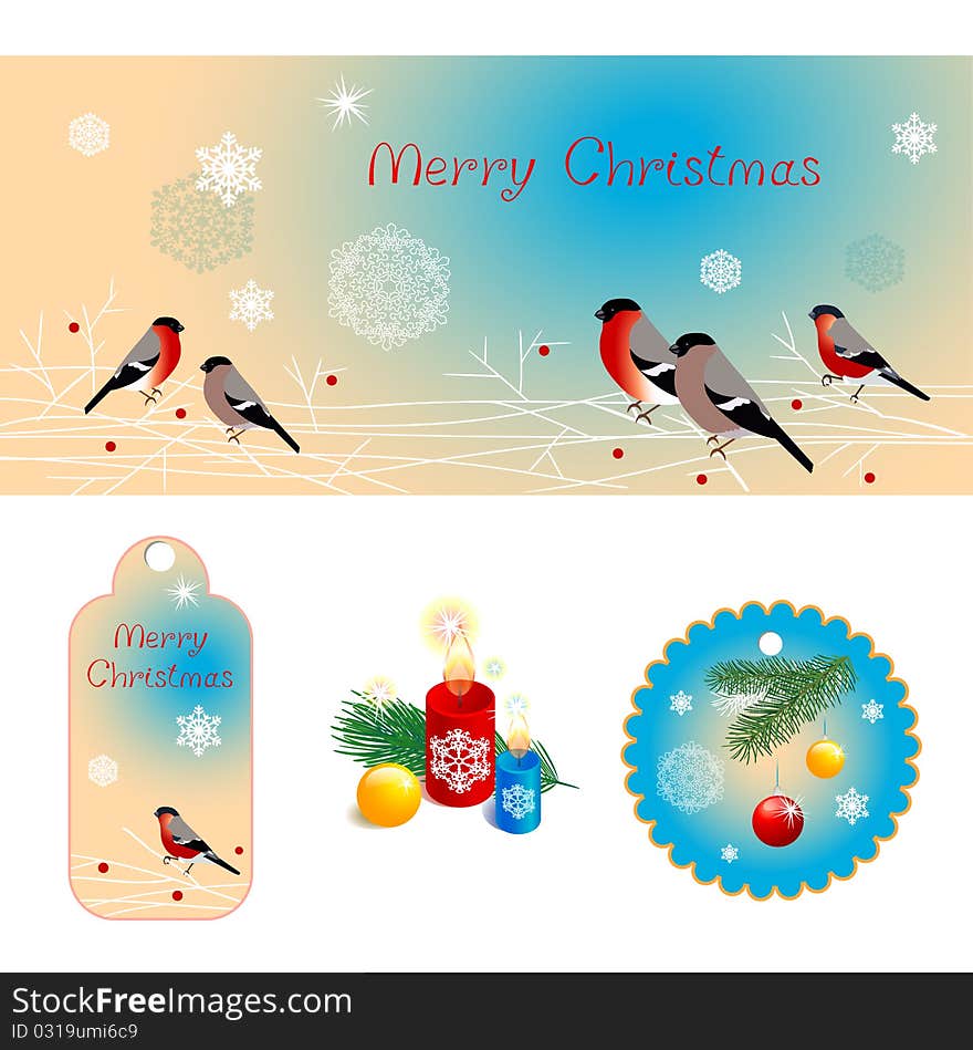 Background and tag with bullfinches. Background and tag with bullfinches