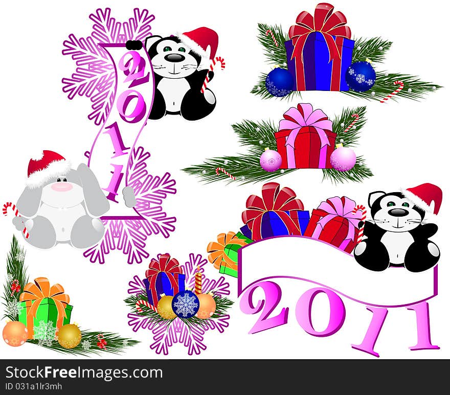 Set of the new year decorations over white background. Set of the new year decorations over white background