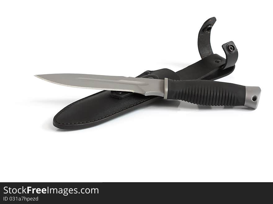 Carving knife with sheath on a white background