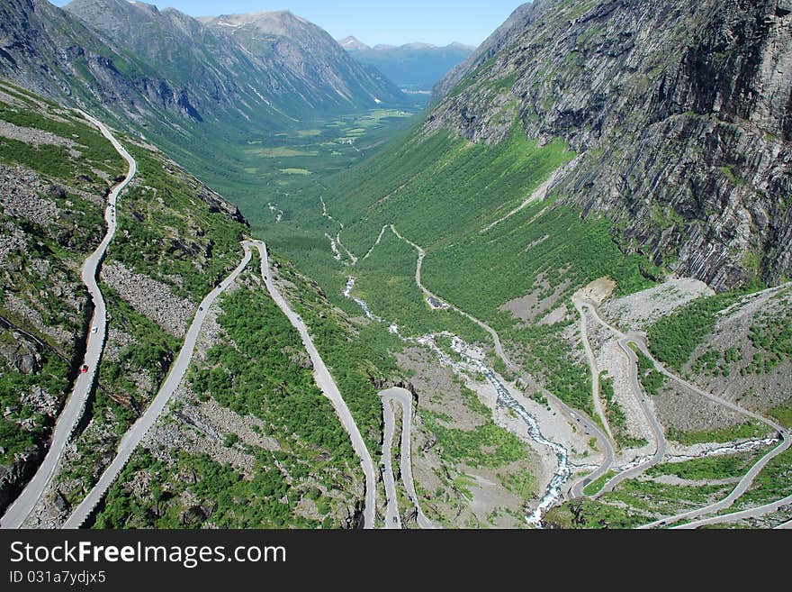 The famous Trollstigen road in Norway. The famous Trollstigen road in Norway