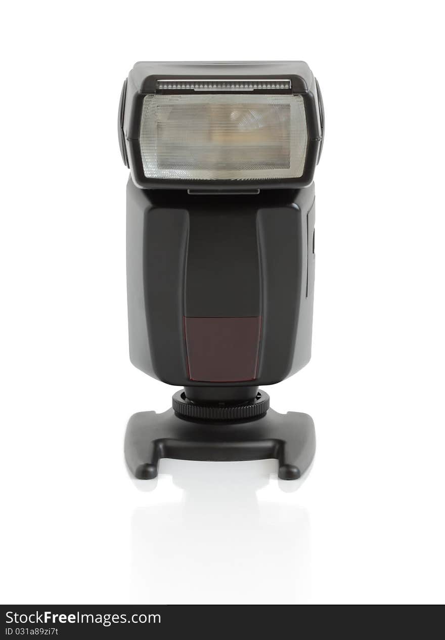 External camera flash on a white background. External camera flash on a white background