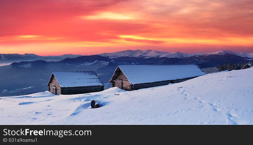 Winter landscape in mountains