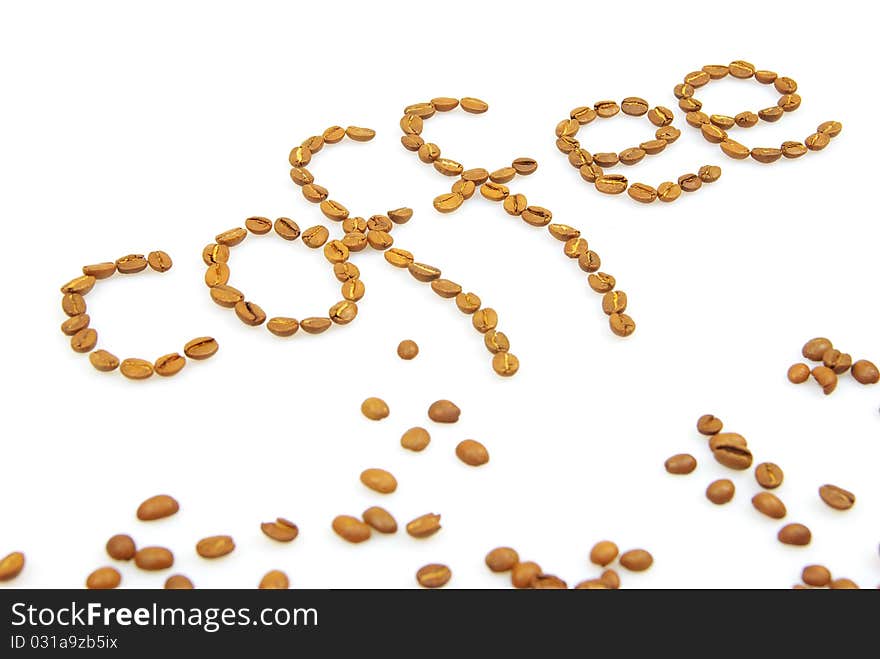 Aromatic coffee beans on white background