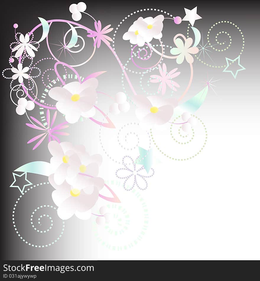 Background with white florets and stars