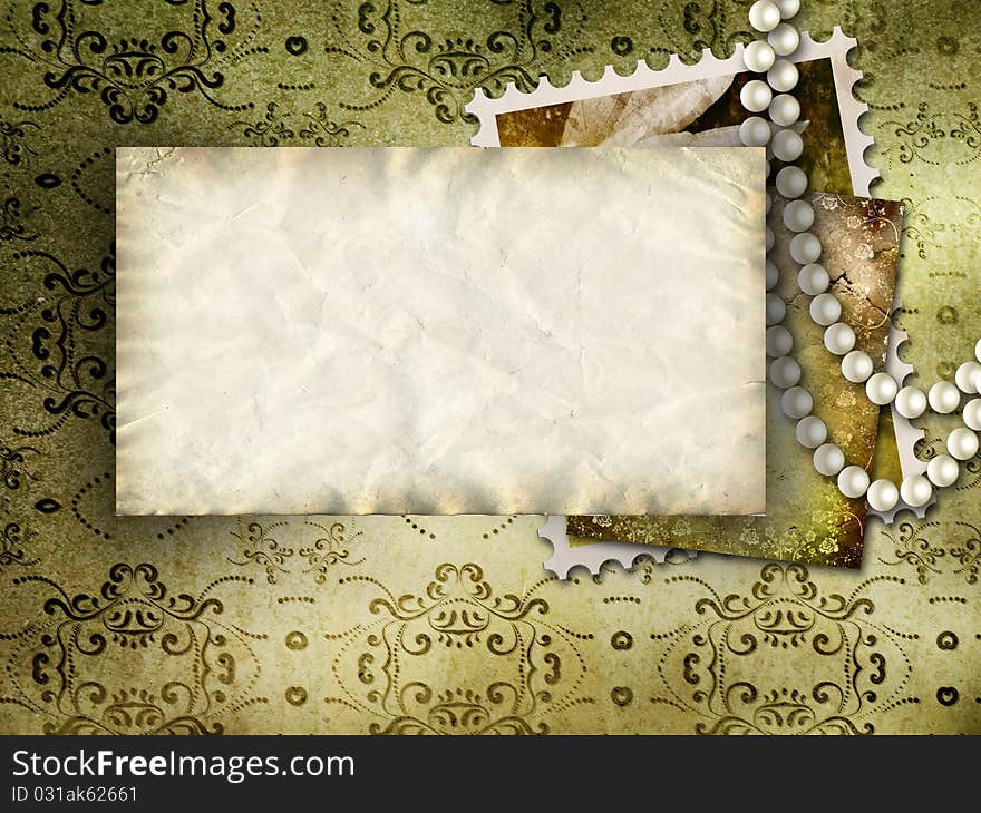 Vintage background with pearls, raster artwork