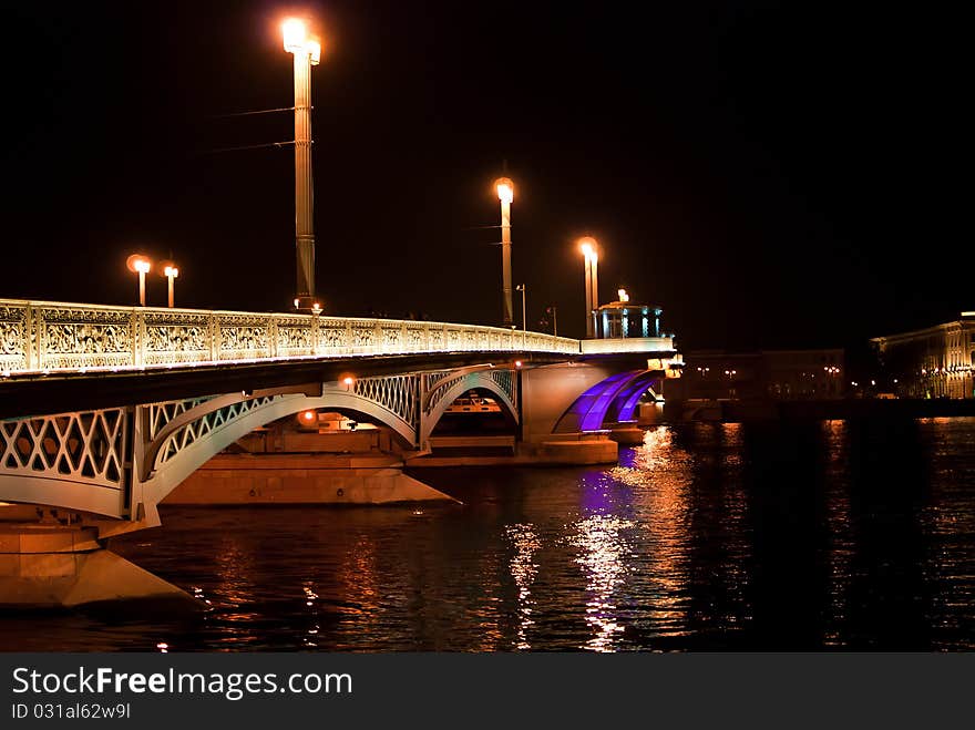 Night bridge in St. Petersburg city with illumination