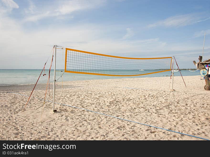 Empty Beach Volleyball Court On The Ocean