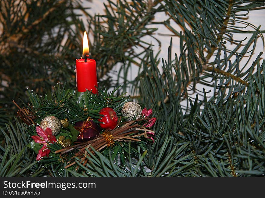 Christmas decorations with candles and fir twigs. Christmas decorations with candles and fir twigs