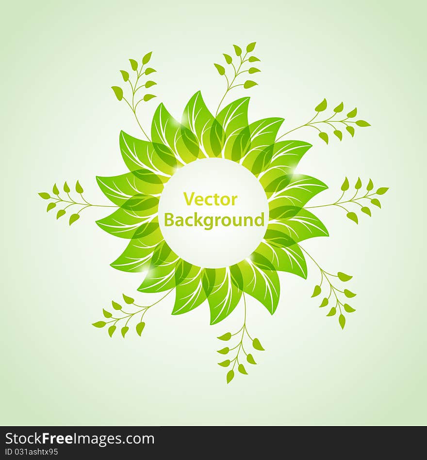 Vector green background with leaves. No transparency