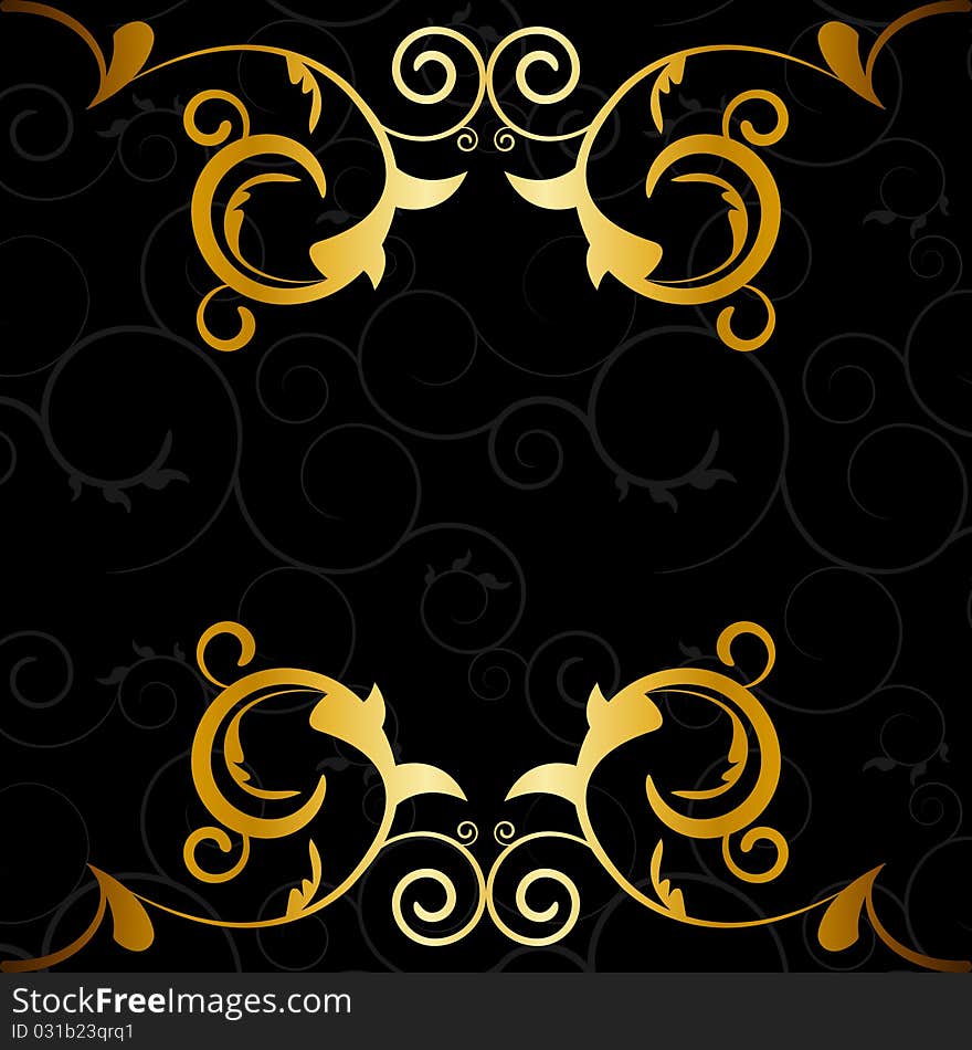 Vector picture of gold vintage frame on black background.