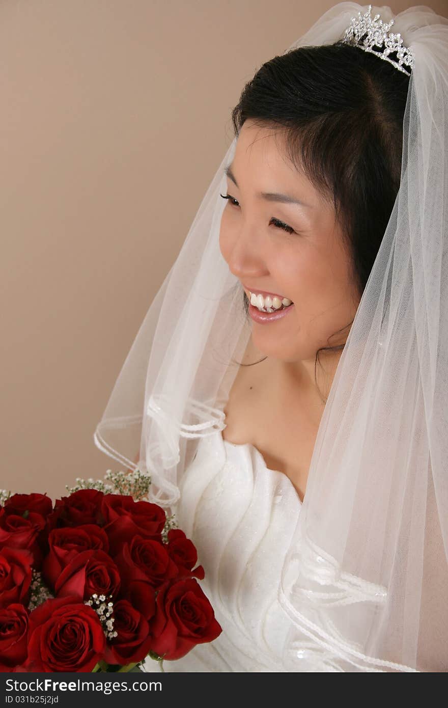 Beautiful Korean bride wearing a traditional wedding gown