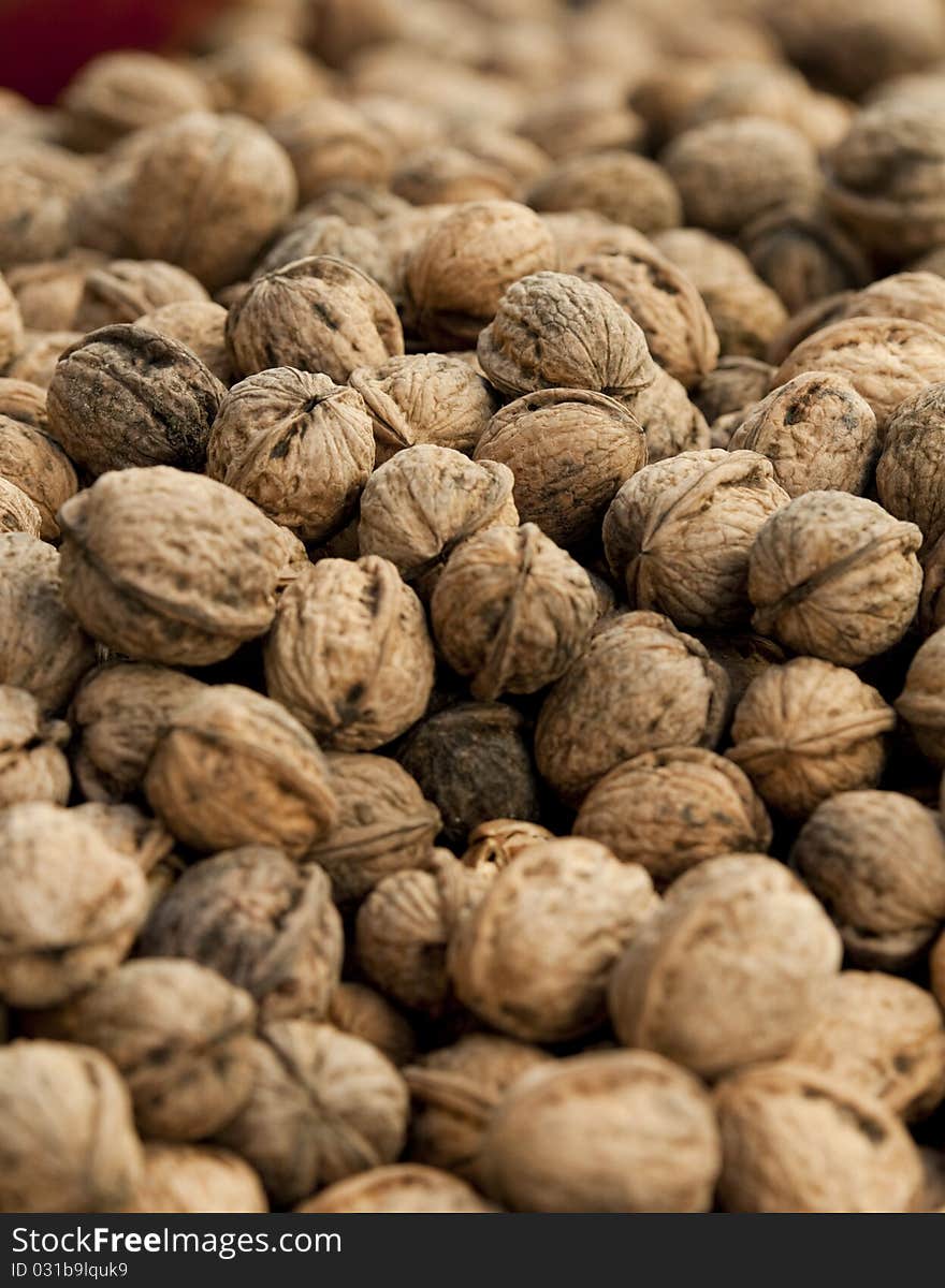 Walnuts for sale at a farmers market. Walnuts for sale at a farmers market