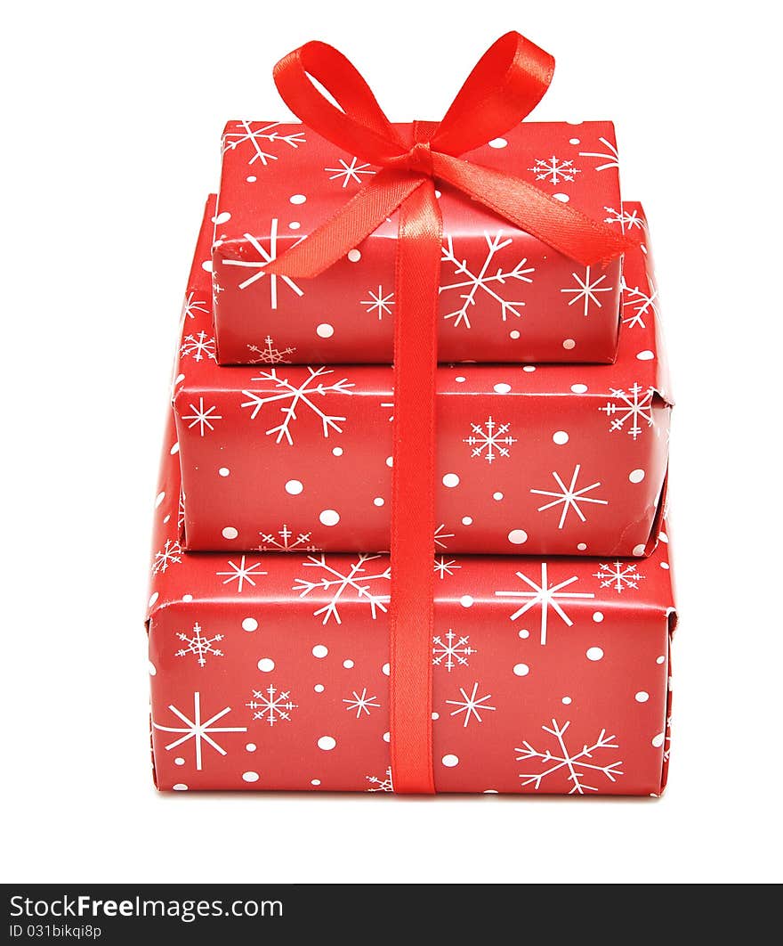 Christmas gift boxes isolated on the white background