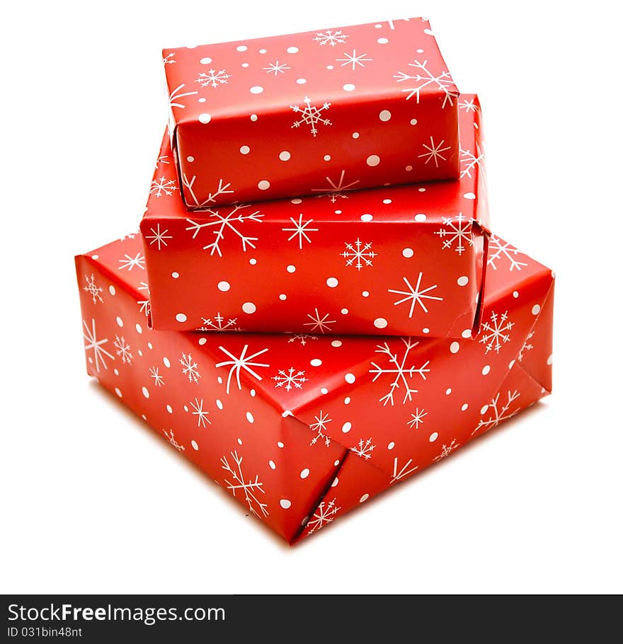 Christmas gift boxes isolated on the white background