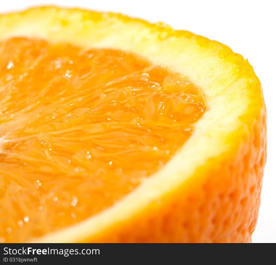 Orange cut close-up from side on white background