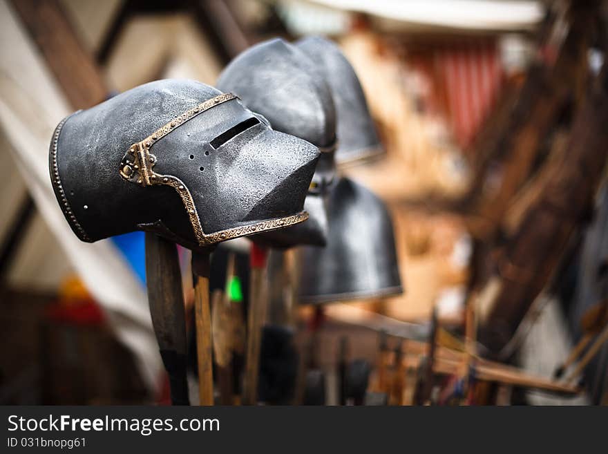 Old helmet on a bazaar