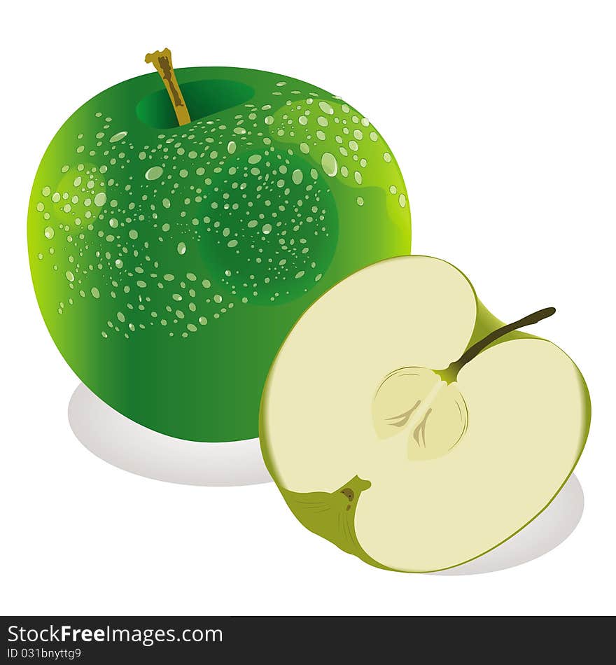 This image represents a green apple and a half of a green apple!
