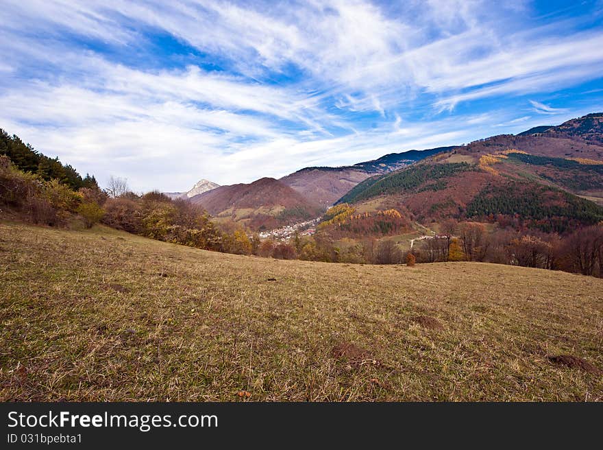 Mountain landscape under a blue sky in the Carpathian