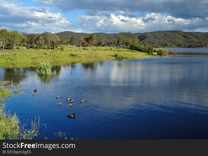 Lake with deep blue water. Lake with deep blue water