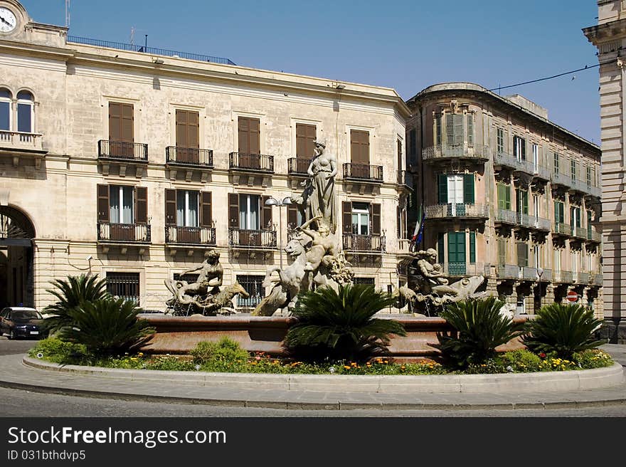 The Artemide fountain in Siracusa. The Artemide fountain in Siracusa