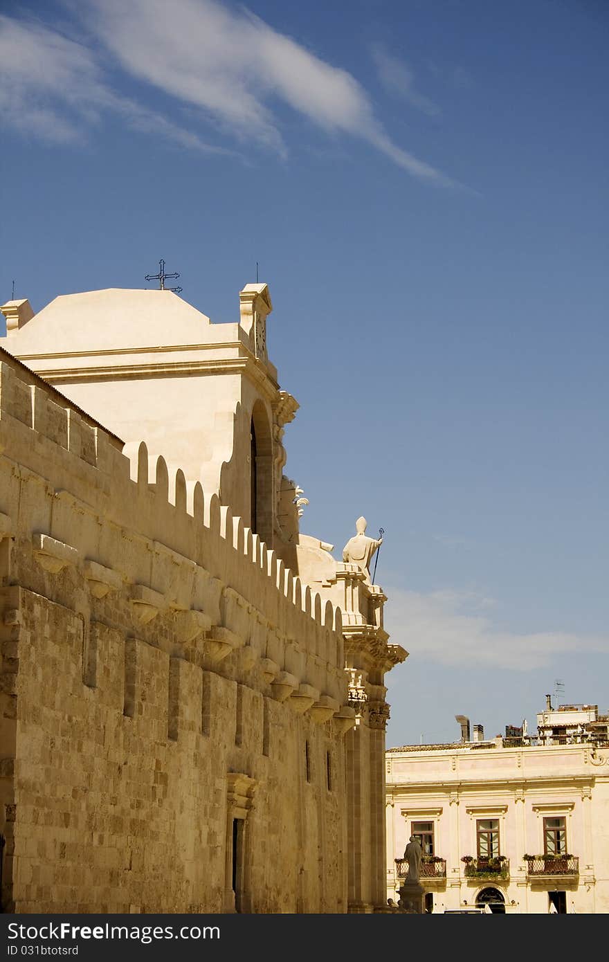 The left side of the Syracuse cathedral