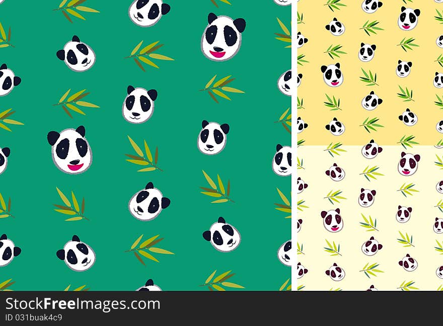 Group Of Green, Yellow And Tan Backgrounds Of Panda Bear And Bamboo Patterns Note: pattern is repeatable. Group Of Green, Yellow And Tan Backgrounds Of Panda Bear And Bamboo Patterns Note: pattern is repeatable