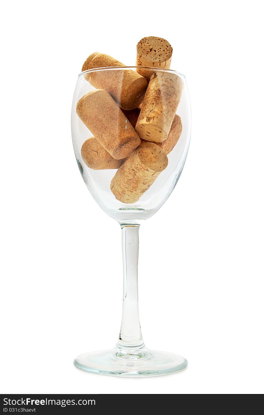 Isolared wineglass with corks. Element of design.