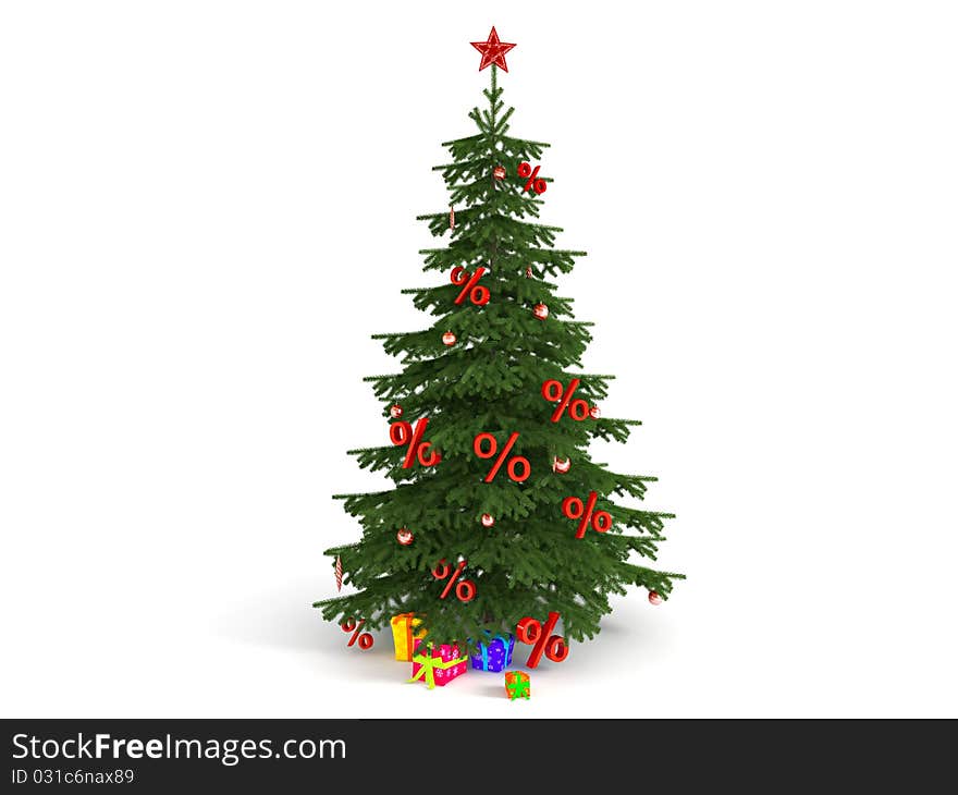 Three-dimensional image of a Christmas tree, with percents. Three-dimensional image of a Christmas tree, with percents