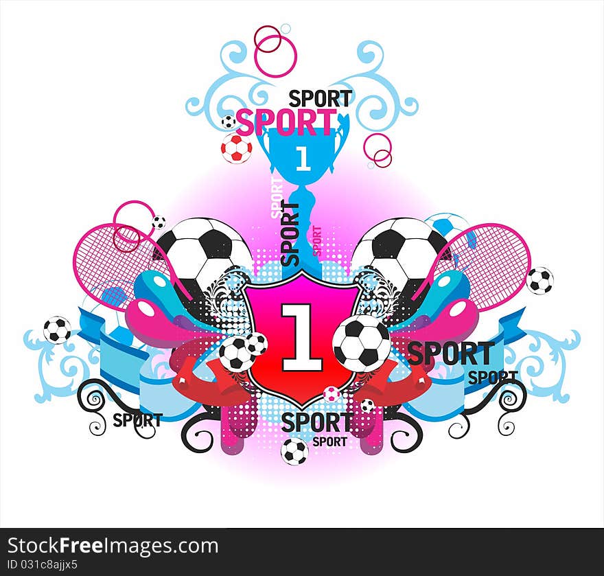 Very beautiful symmetric sports composition with balls on a white background