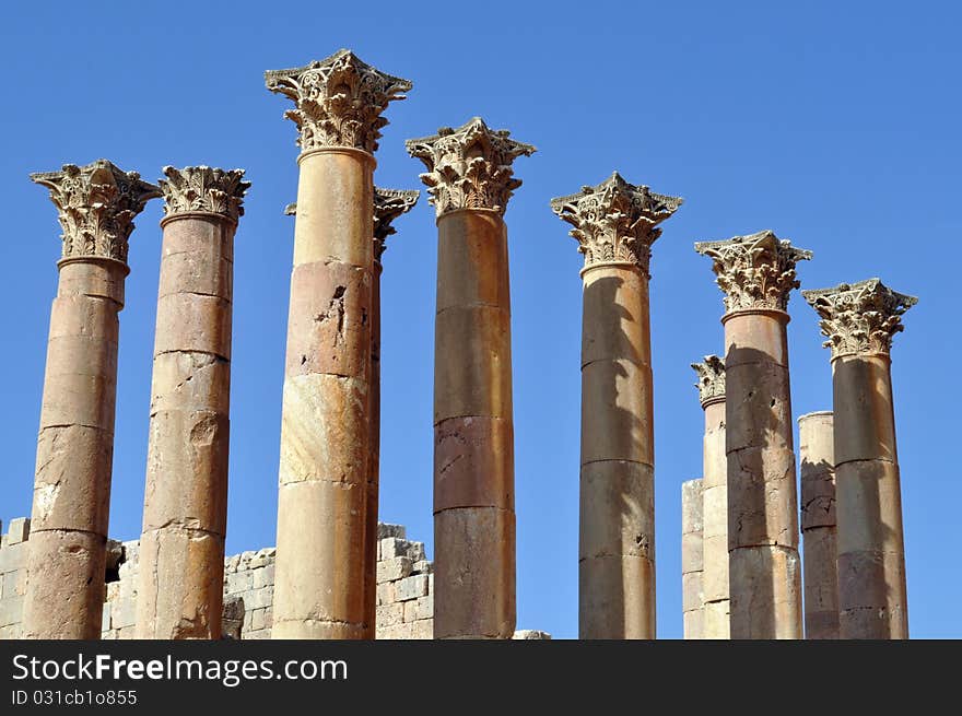 Artemis Temple Columns and Crowns in Jerash. Artemis Temple Columns and Crowns in Jerash