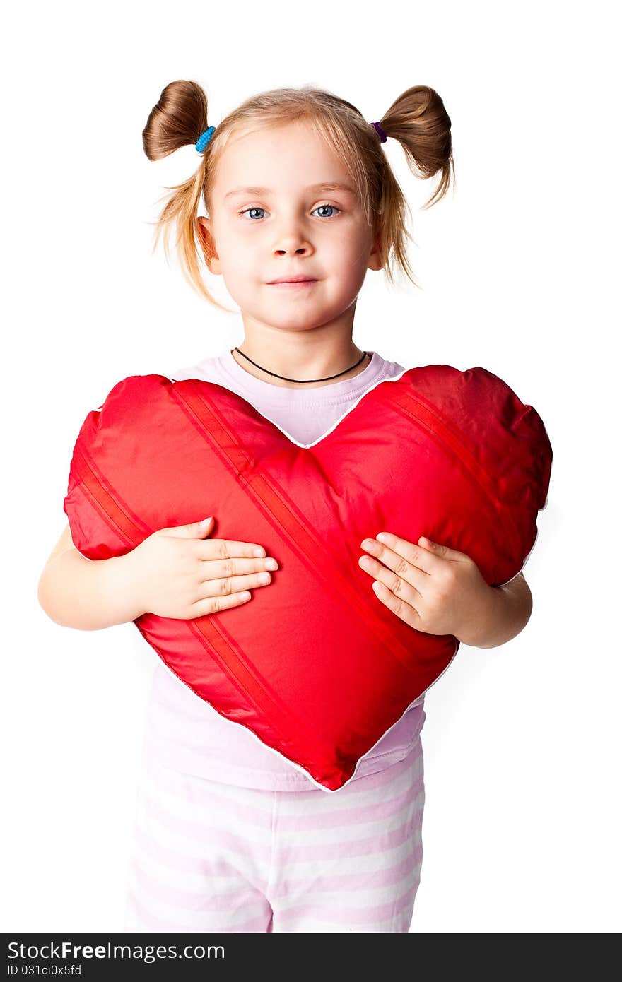 Beautiful Girl With Heart Shaped Pillow