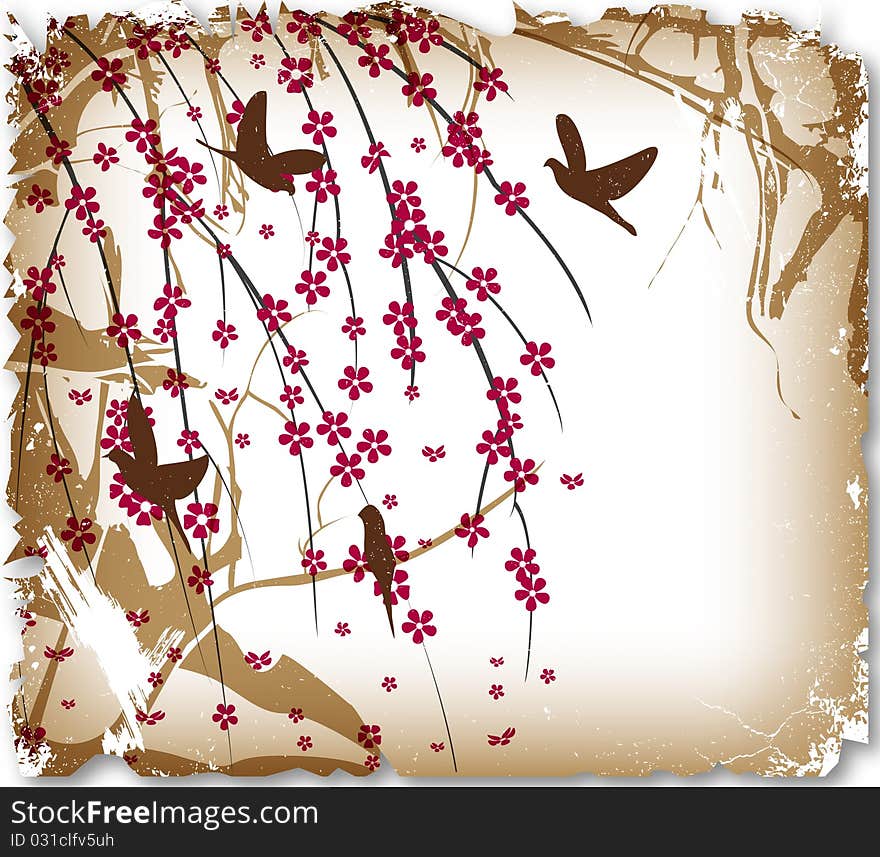 Romantic Cherry Tree With Birds