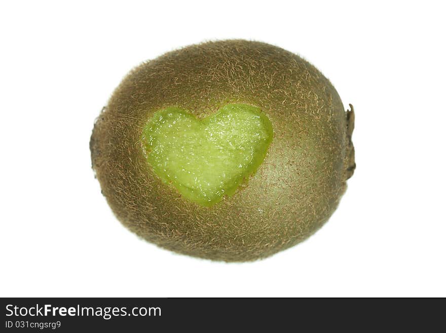 Kiwi Fruit with Heart Cut on white