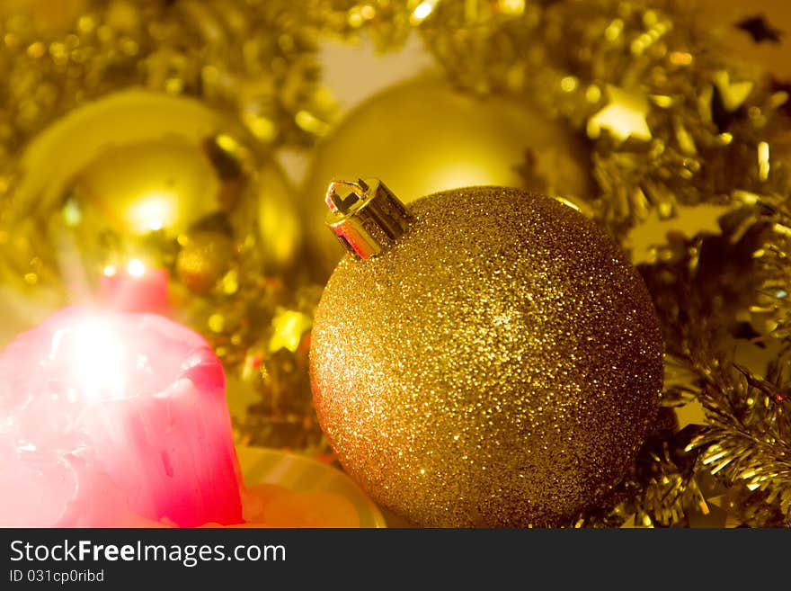 Christmas decorations and star shaped candles burning