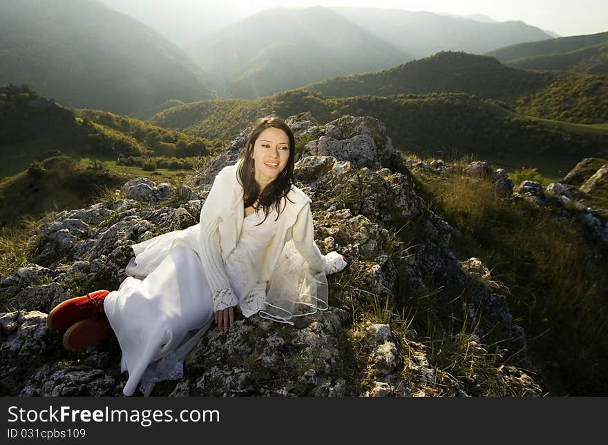 Romantic woman with red boots