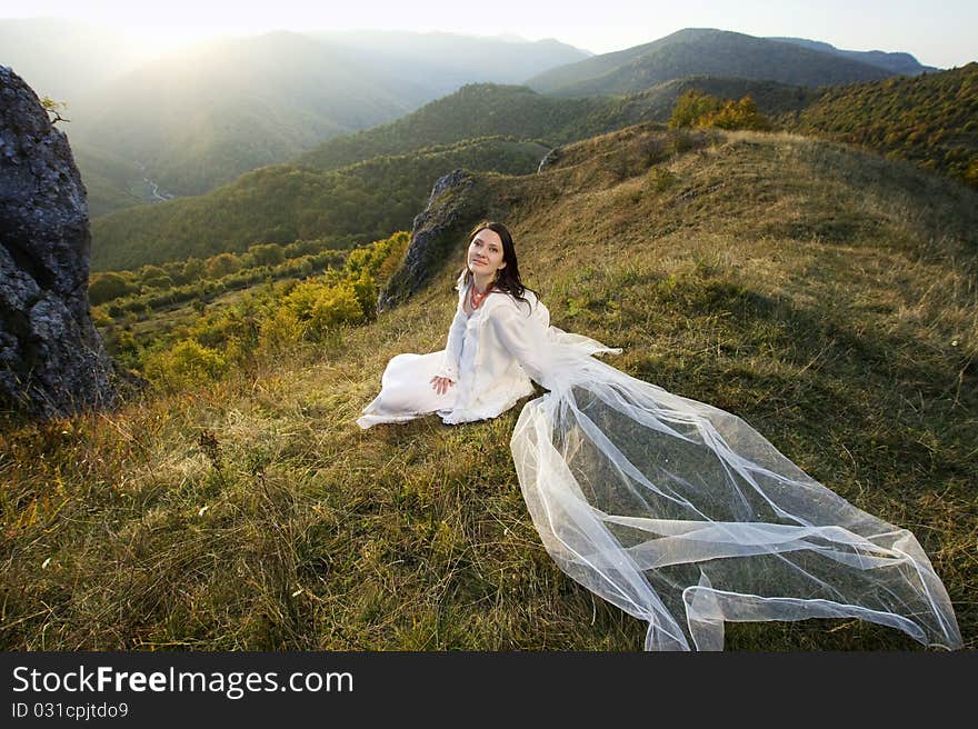 Romantic woman on field