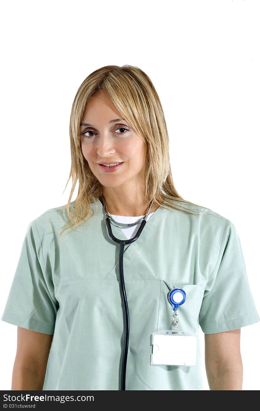 Smiling confident medical staff standing in her uniform. Smiling confident medical staff standing in her uniform