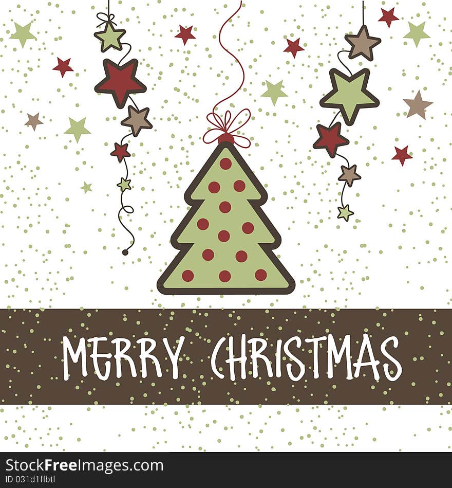 Christmas card with hanging elements,