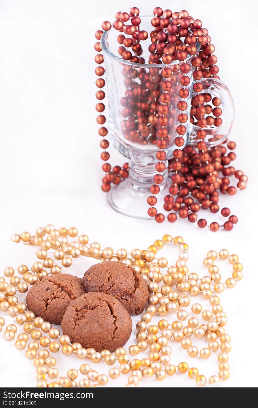 Chocolate cookies with colorful christmas bow