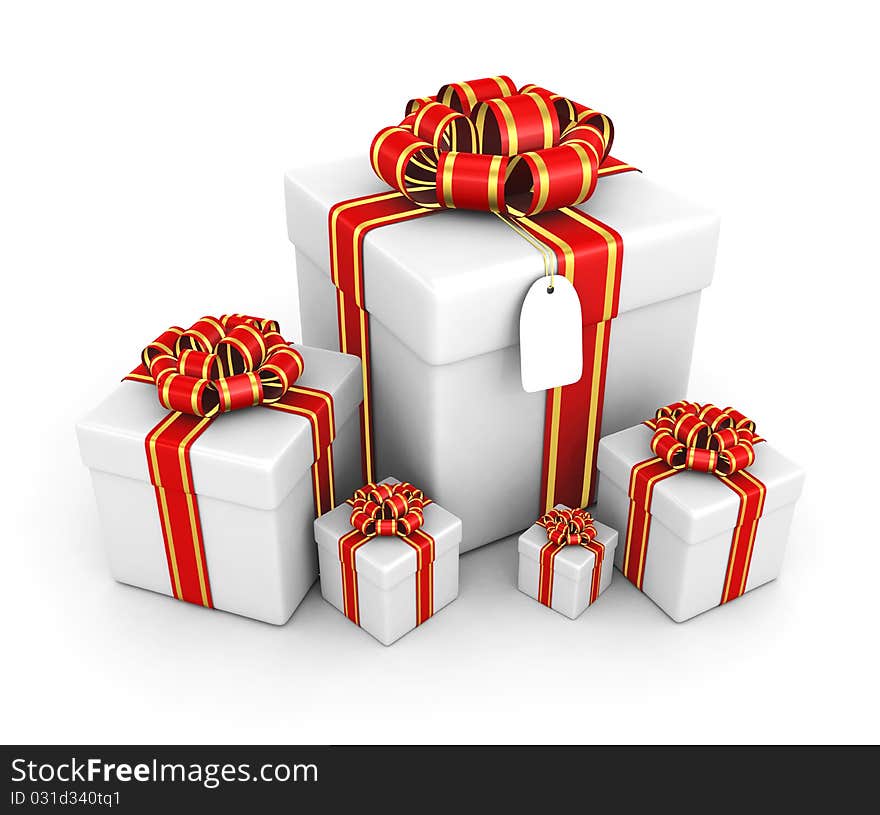 Gift boxes on the white background - 3d render. Gift boxes on the white background - 3d render