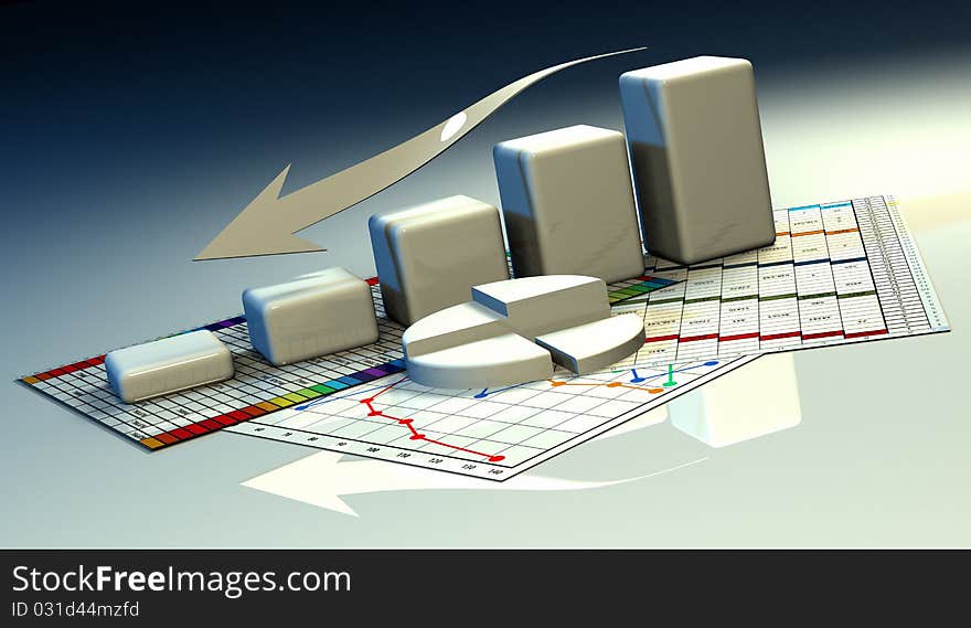 Business graph, diagram, chart graphic on a white background