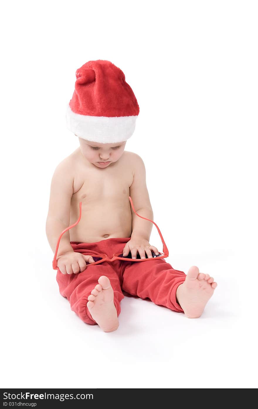 Santa claus baby in studio in christmas time