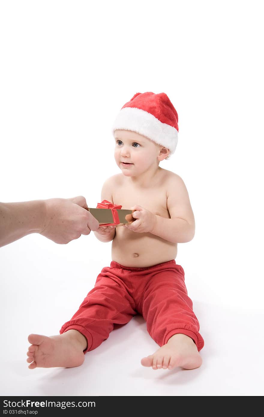 Santa claus baby in studio in christmas time